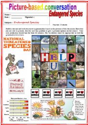 English Worksheet: Picture based conversation.  Endangered Species. (Debating) 16/