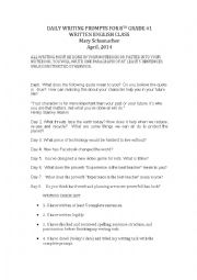 English Worksheet: Daily writing promts for 8th grade