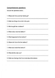 The Lost Balloon, Comprehension Questions