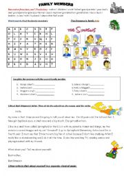 The Simpsons family: vocabulary, wordsearch,family tree and Barts personal description 