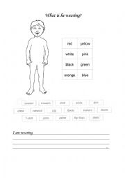 English Worksheet: What is he wearing?