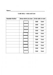 English Worksheet: Odds and Even number game