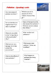 English Worksheet: speaking cards about pollution