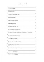 English Worksheet: Ask the question