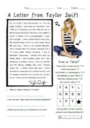 Taylor Swift Biography Worksheet
