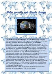 Written comprehension:Water security and climate change, how valuable water is.4 pages.