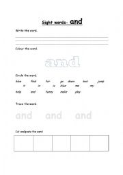 English Worksheet: and sight words