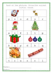 English Worksheet: christmas Phonics - match initial sound to the picture