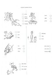 English Worksheet: Vocabulary with pictures ( fruits, adjectives, animals, verbs) 2