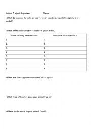 English Worksheet: Animal Adaptation Fact Sheet