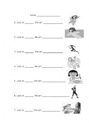 English Worksheet: His and Her Action Verbs