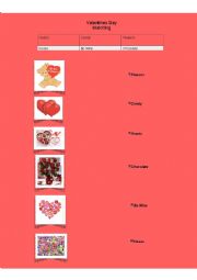 English Worksheet: Valentines Day Matching