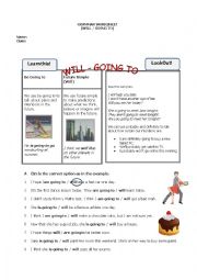 English Worksheet: Be Going to & will