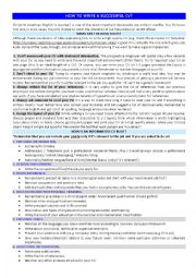 English Worksheet: HOW TO WRITE A SUCCESSFUL CV?