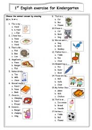English Worksheet: the first english test  for kindergarten student