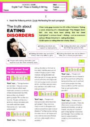 The truth about eating disorders - reading & writing test for 9 graders (B1-pre-intermediate)