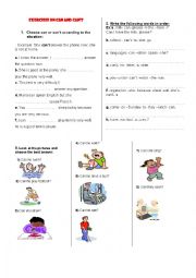 English Worksheet: Exercises on Can and Cant