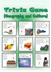 English Worksheet: Trivia Game (Geography and Culture)