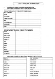 English Worksheet: CHARACTER AND PERSONALITY ADJECTIVES
