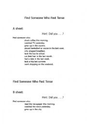 English Worksheet: past tense find someone who activity