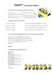 English Worksheet: Happy - Despicable Me 2 Soundtrack