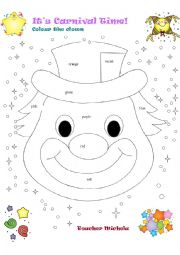 English Worksheet: Its Carnival time- colour the clown