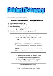 English Worksheet: If I had a million dollars Guided Discovery sheet 2nd Conditional