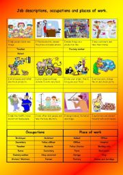 English Worksheet: Job descriptions, occupations and places of work.