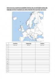 English Worksheet: European countries