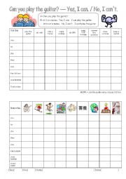 English Worksheet: Can you play the guitar?  Battleship