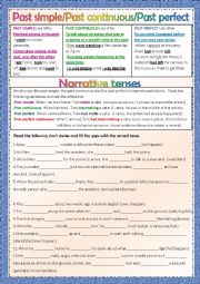 English Worksheet: NARRATIVE TENSES no past perfect continuous