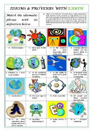 English Worksheet: IDIOMS & PROVERBS with the EARTH (plus key)