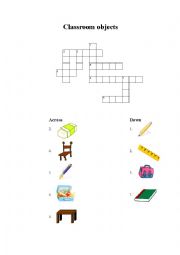 English Worksheet: Classroom object crossword