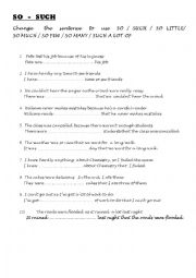 English Worksheet: so  and  such