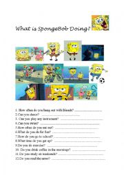 What is Sponge Bob doing?