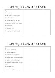 English Worksheet: Last night I saw a monster - appearance, body drawing activity