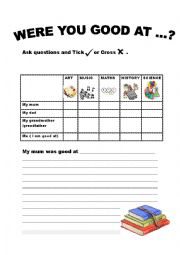 English Worksheet: Were you good at ...? school subjects