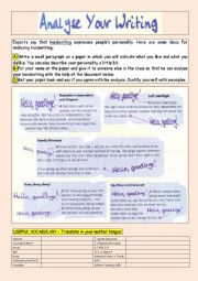 Analyse Your Writing - fun pair work, adjectives, personality traits