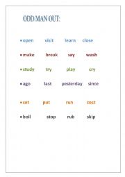 English Worksheet: Odd Man Out with key - reviewing Past Simple