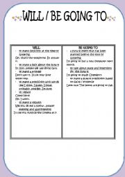 English Worksheet: WILL OR GOING TO ? 