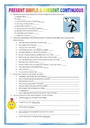 English Worksheet: PRESENT SIMPLE & PRESENT CONTINUOUS REVISION