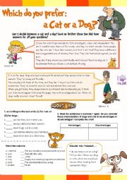 Which do you prefer: a cat or a dog? Activites for kids Comprehension