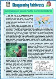 DISAPPEARING RAINFOREST.  Reading + varied comprehension ex + Key and teachers extras