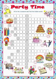 Party Time Crossword Puzzle ESL worksheet by kissnetothedit