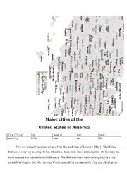English Worksheet: Reading Major Cities of the United States