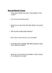 English Worksheet: Secondhand Lions Movie Worksheet