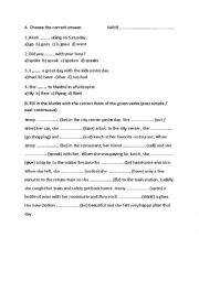 English Worksheet: Past simple / past continuous TEST