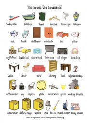 English Worksheet: The house: household flash card & activity