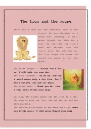 English Worksheet: The lion and the mouse- the past tense