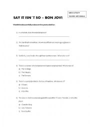 English Worksheet: Say it isnt so - Video Actitivy
